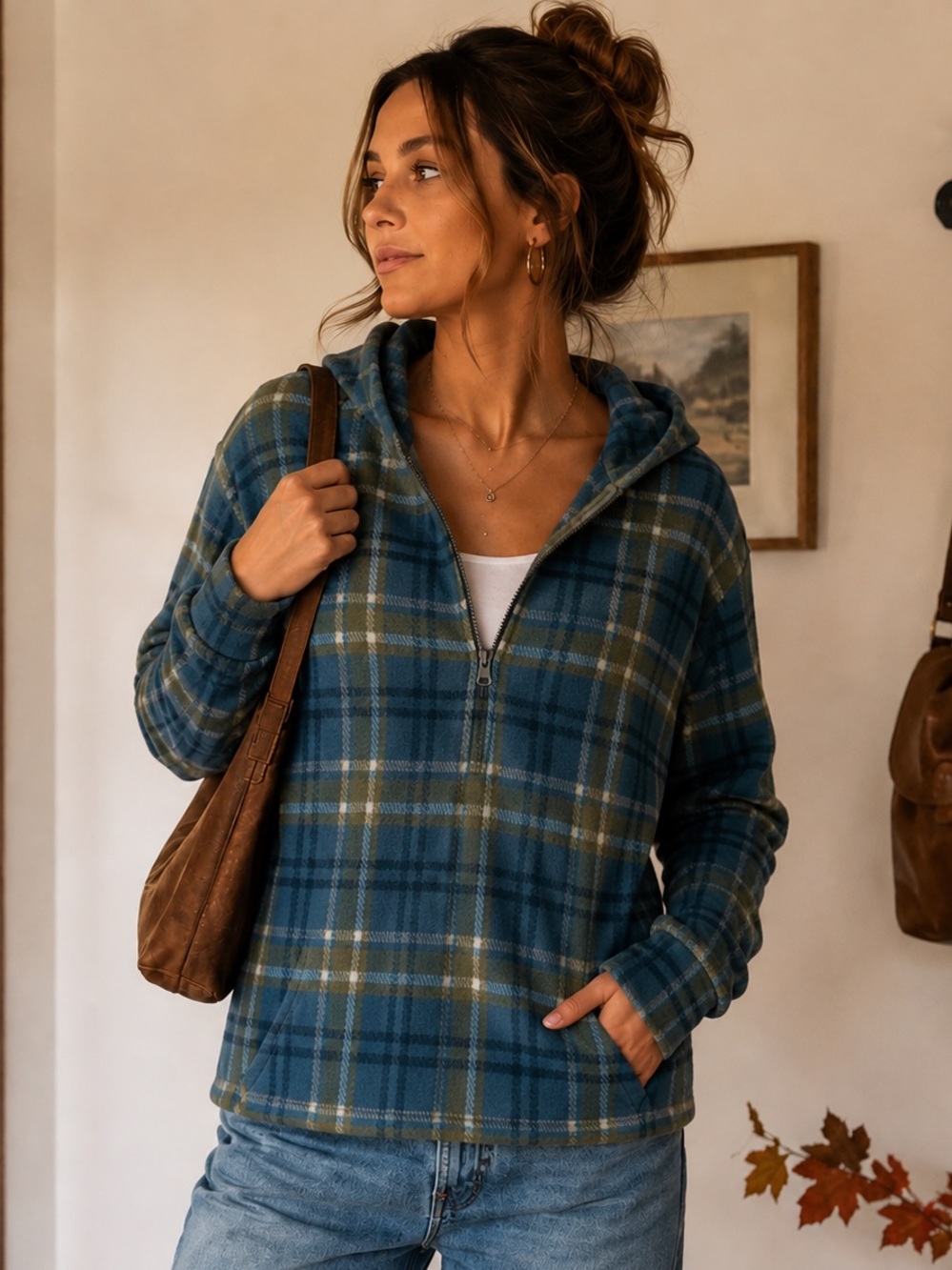 O’Neill Julia Plaid Polar Fleece 1/4 Zip Pull-Over